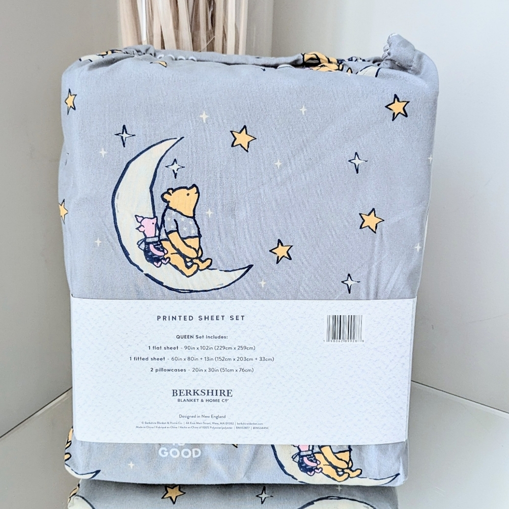 NEW Berkshire QUEEN Winnie the Pooh Piglet Celestial Moon Star Sheet Set